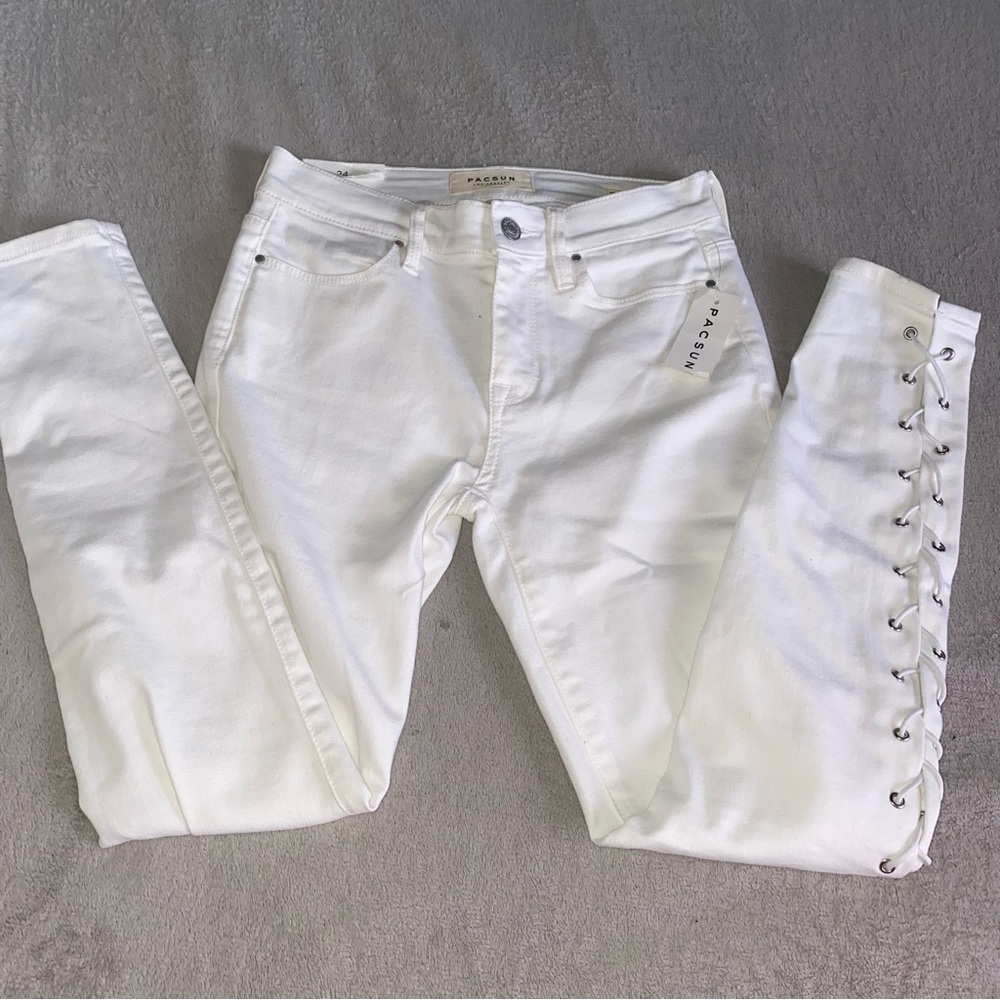 Pacsun super stretch ankle White Lace-Up Skinny Jeans size 24